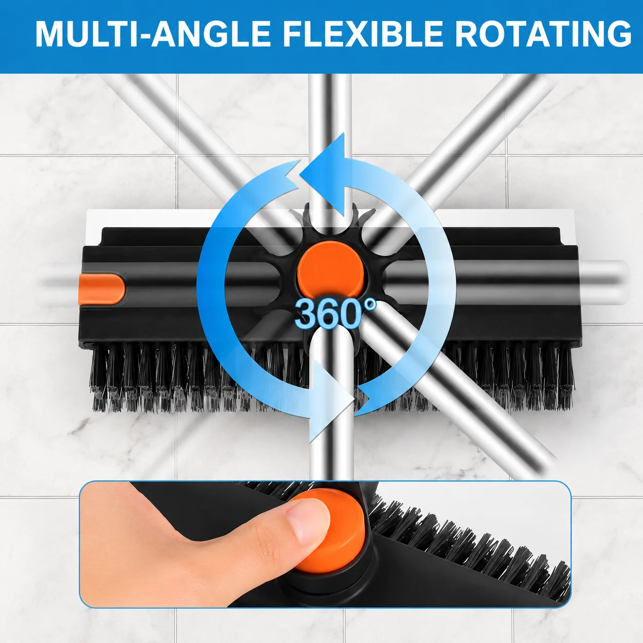 Floor Scrub Brush with Squeegee, Long Handle Tile Scrub Brush, Bathroom Floor Cleaning Brush, Grout Corner Cleaner Tool with Tweezer