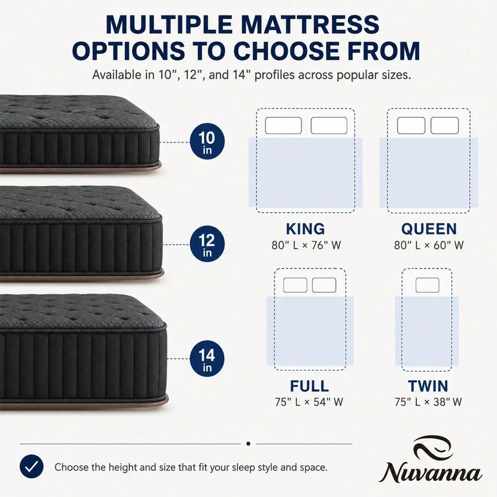 Mattress, 8 10 12 14 Size, Single, Double, King Queen, Large Bed Size, Memory Foam Blend Mattress, With Ergonomic Independent S