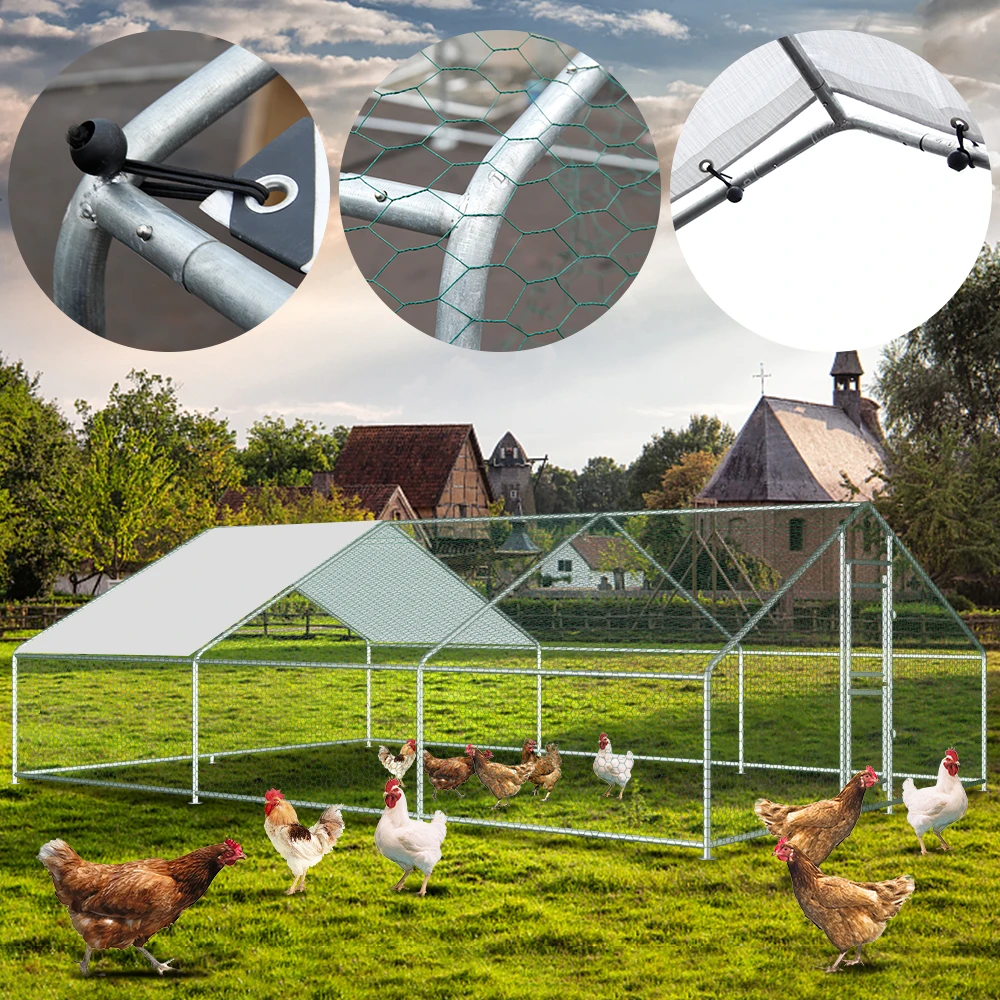 Heavy-Duty Large Metal Chicken Coop Run 6M X 3M 20ft X 10ft Sturdy Metal Frame Outdoor Backyard Garden Farm Poultry Pen for Hens Ducks Rabbits