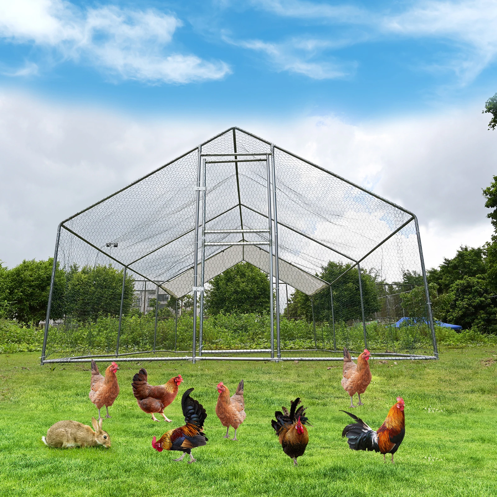 Heavy-Duty Large Metal Chicken Coop Run 6M X 3M 20ft X 10ft Sturdy Metal Frame Outdoor Backyard Garden Farm Poultry Pen for Hens Ducks Rabbits