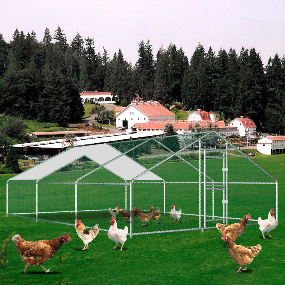 Heavy-Duty Large Metal Chicken Coop Run 6M X 3M 20ft X 10ft Sturdy Metal Frame Outdoor Backyard Garden Farm Poultry Pen for Hens Ducks Rabbits