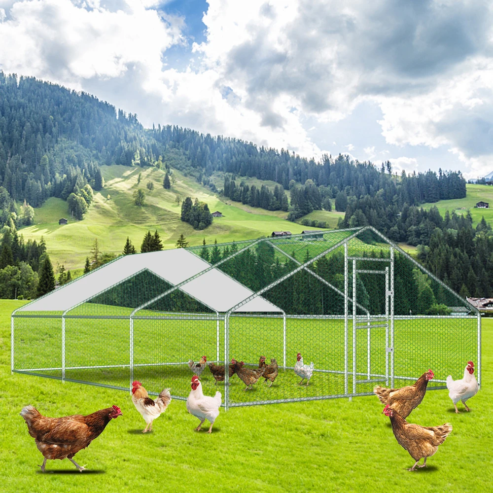 Heavy-Duty Large Metal Chicken Coop Run 6M X 3M 20ft X 10ft Sturdy Metal Frame Outdoor Backyard Garden Farm Poultry Pen for Hens Ducks Rabbits