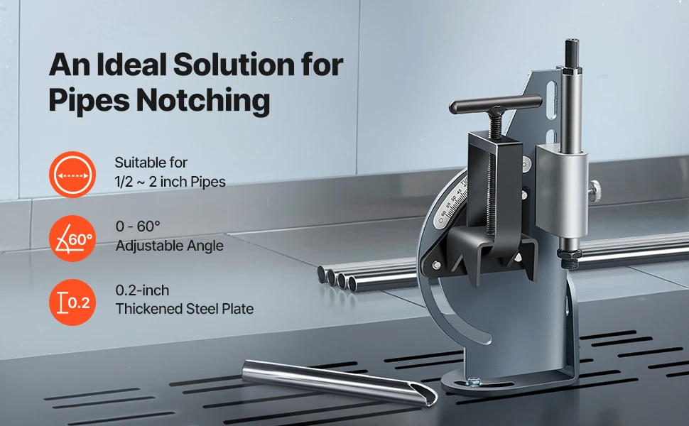 SucceBuy Pipe Notcher 1/2 to 2-inch Tubing Notcher with 0 to 60° Adjustable Angle Pipe and Tube Notching Tool for Repair Shops