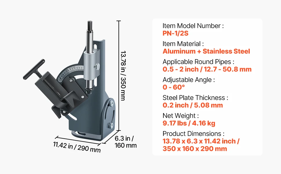SucceBuy Pipe Notcher 1/2 to 2-inch Tubing Notcher with 0 to 60° Adjustable Angle Pipe and Tube Notching Tool for Repair Shops