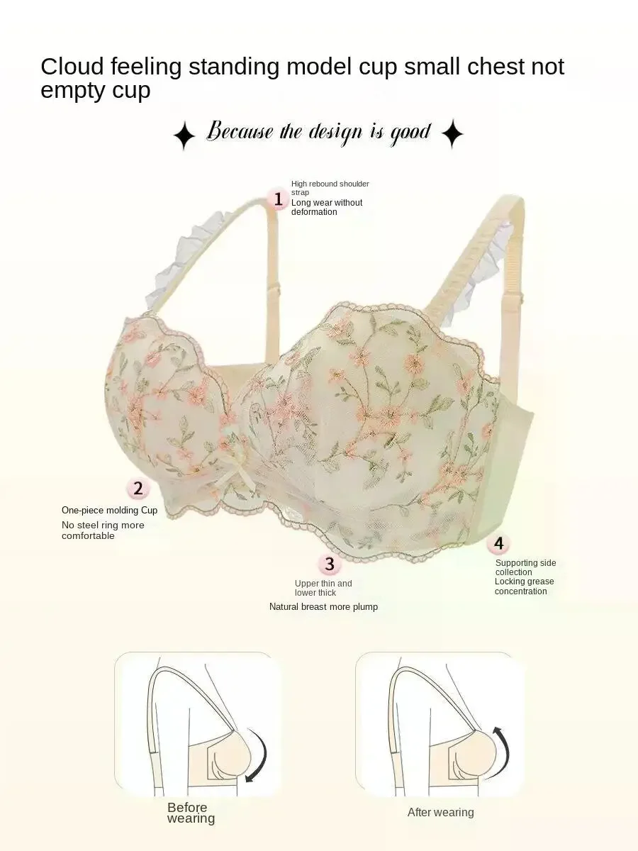 Women's Wireless Push Up Bra for Small Breasts Side Support Anti Sagging Embossed Seamless Underwear Flat Chest Collection