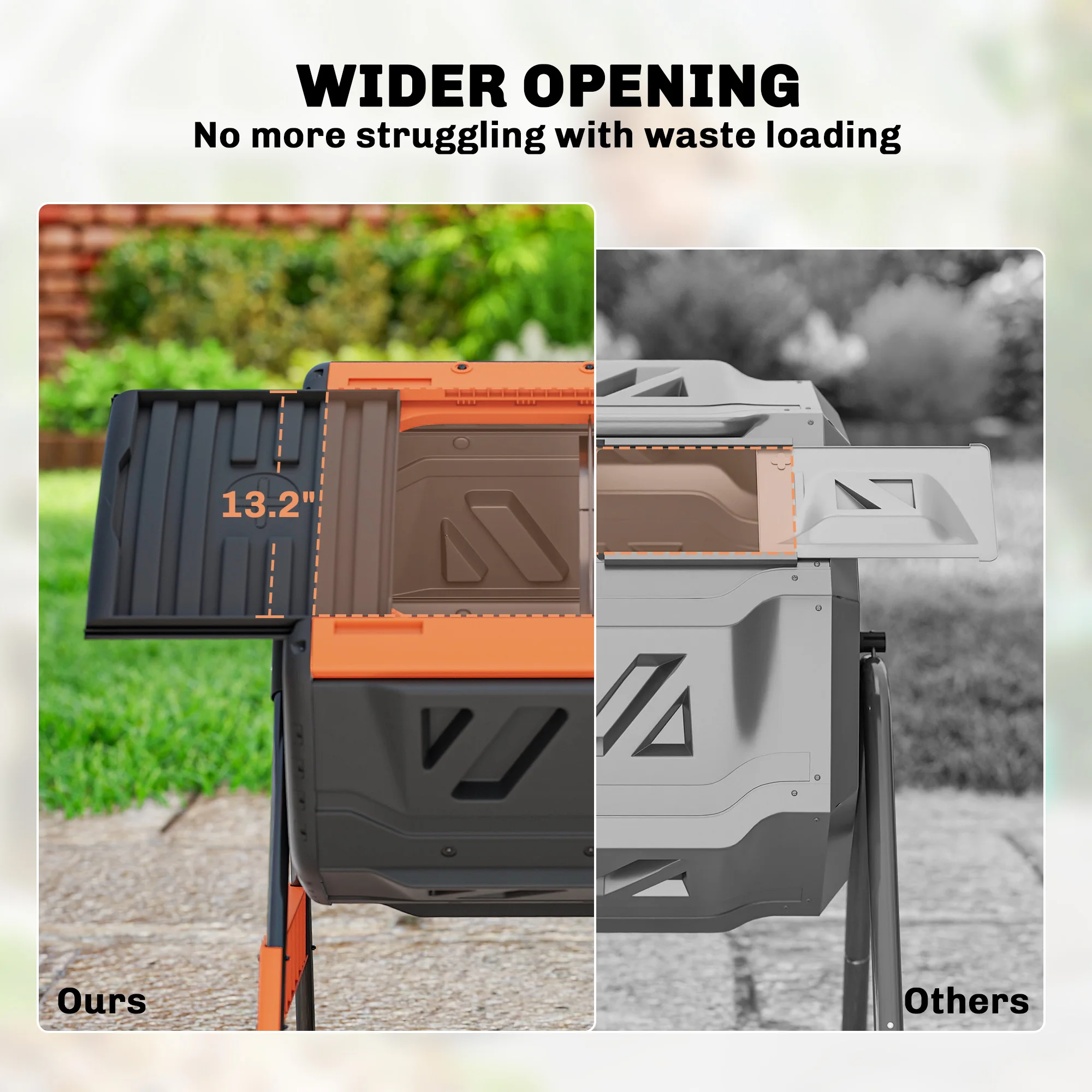 Compost Bin Outdoor, 53 Gal Dual Chamber Tumbling Compost, Orange