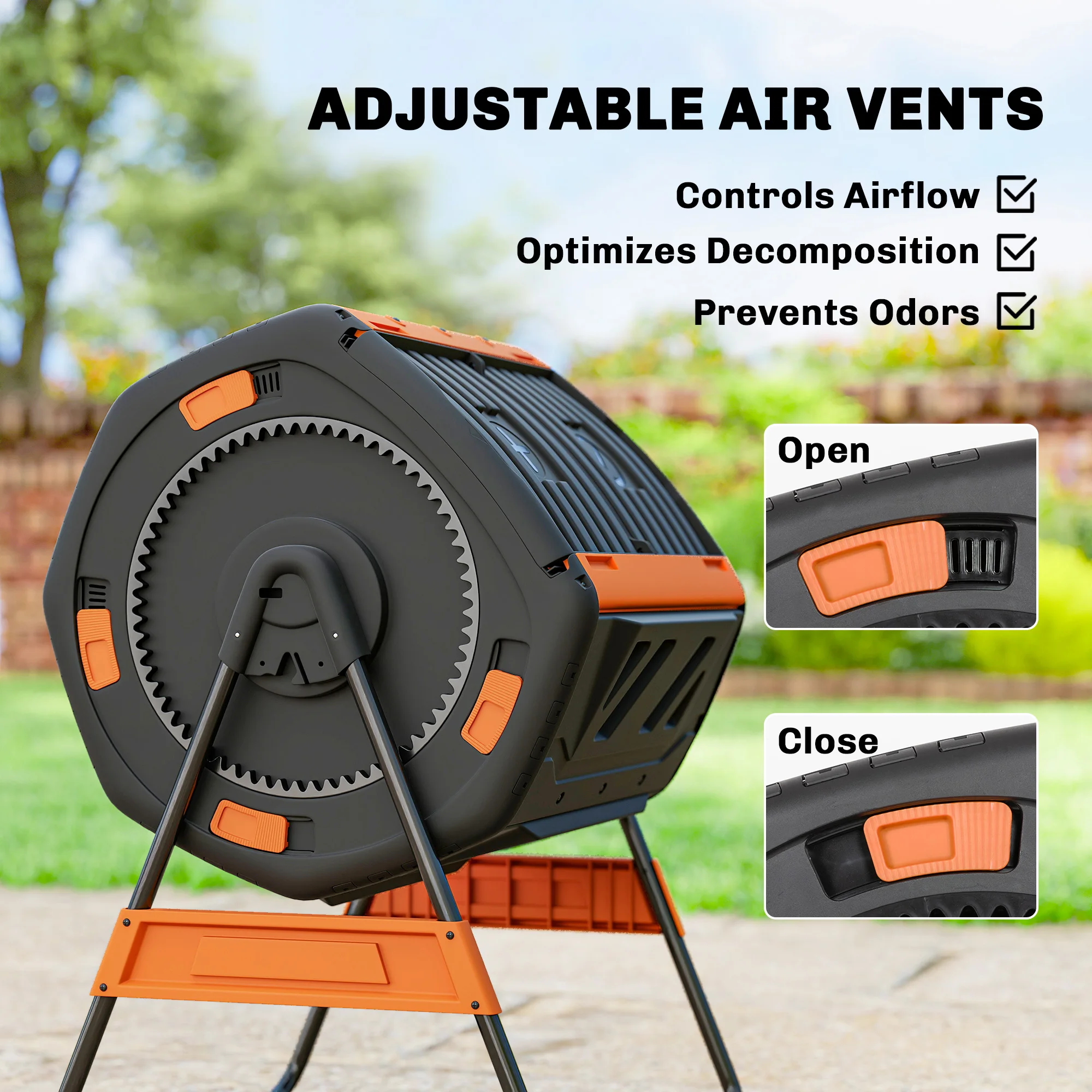 Compost Bin Outdoor, 53 Gal Dual Chamber Tumbling Compost, Orange