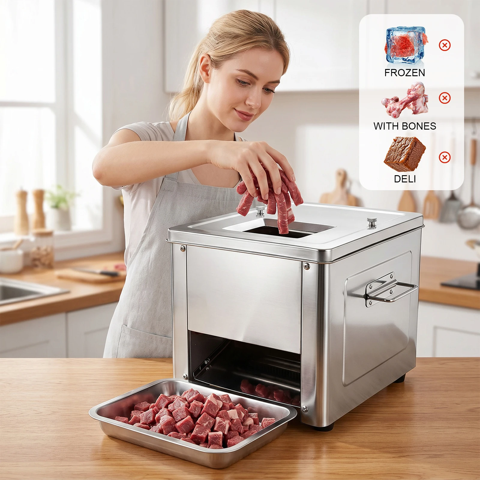 Commercial 850W Stainless Steel Electric Meat Slicer Household Meat Grinder Automatic Fish Vegetable Cutter Fillet Shredded Cut