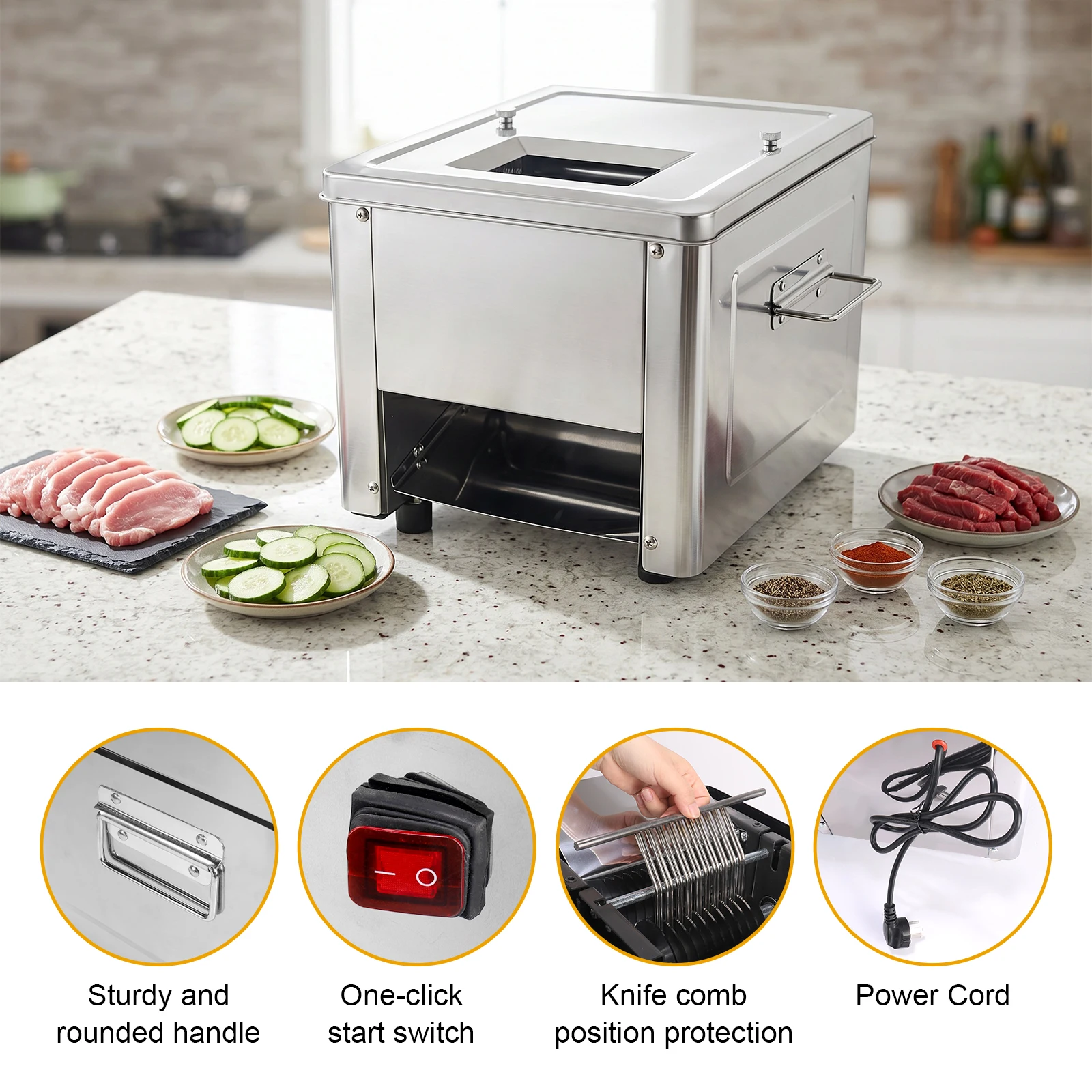 Commercial 850W Stainless Steel Electric Meat Slicer Household Meat Grinder Automatic Fish Vegetable Cutter Fillet Shredded Cut