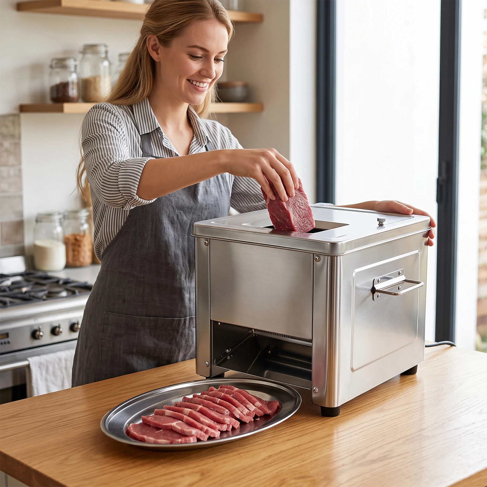 Commercial 850W Stainless Steel Electric Meat Slicer Household Meat Grinder Automatic Fish Vegetable Cutter Fillet Shredded Cut