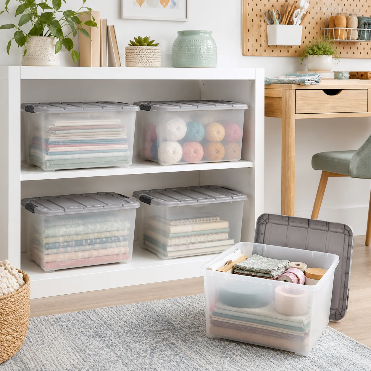 40 Qt Plastic Storage Bins with Lids 5‑Pack Stackable Storage Tote Containers Household Organizer for Garage Basement Closet Bedroom Toys Sundries Storage