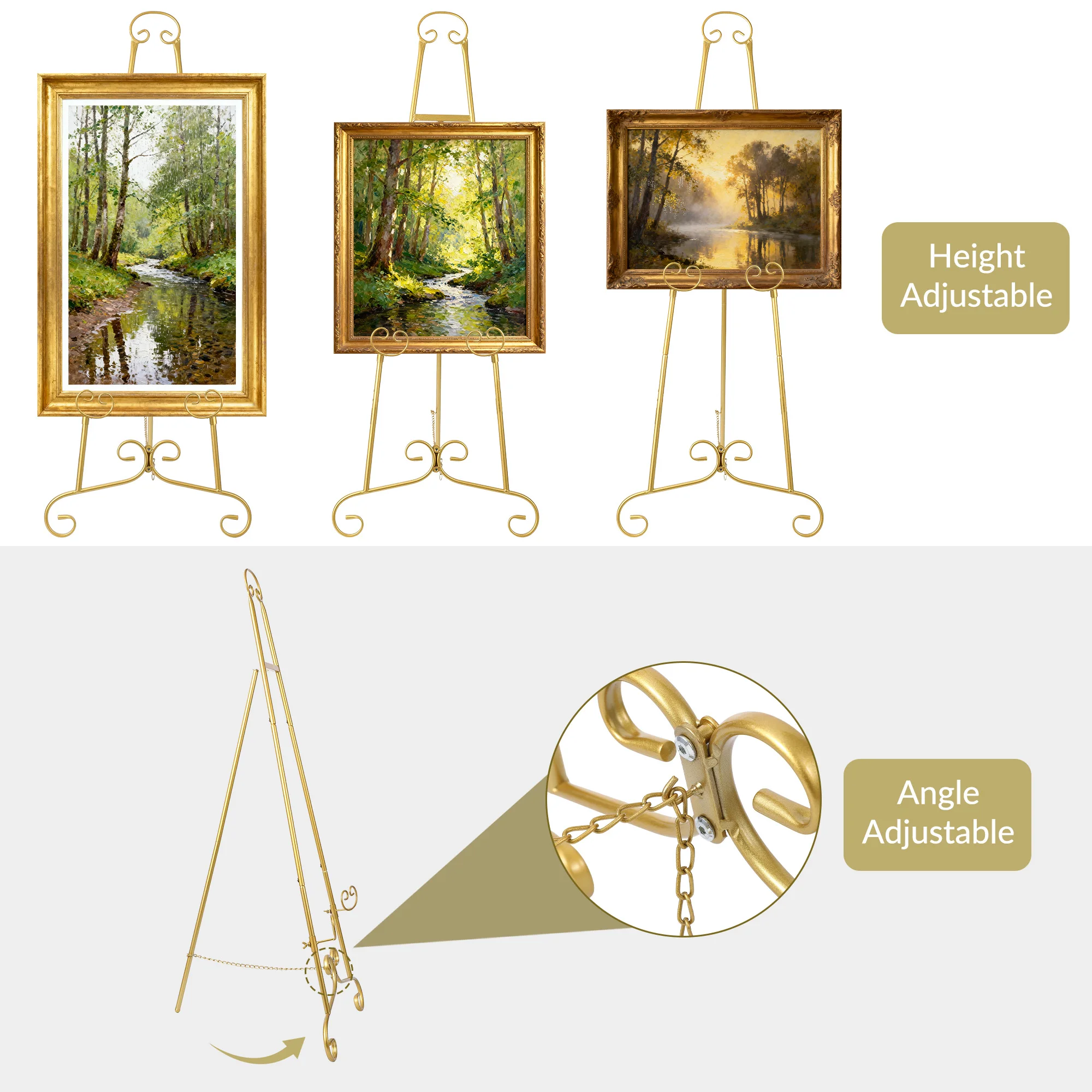 Heavy Duty Adjustable Sign Holder Stand, 3-Level Height & Angle Metal Easel for Wedding Welcome Sign, Photo Frame Display with Non-Slip Base for Indoor/Outdoor Events, Art Exhibition, Cafe Promotion