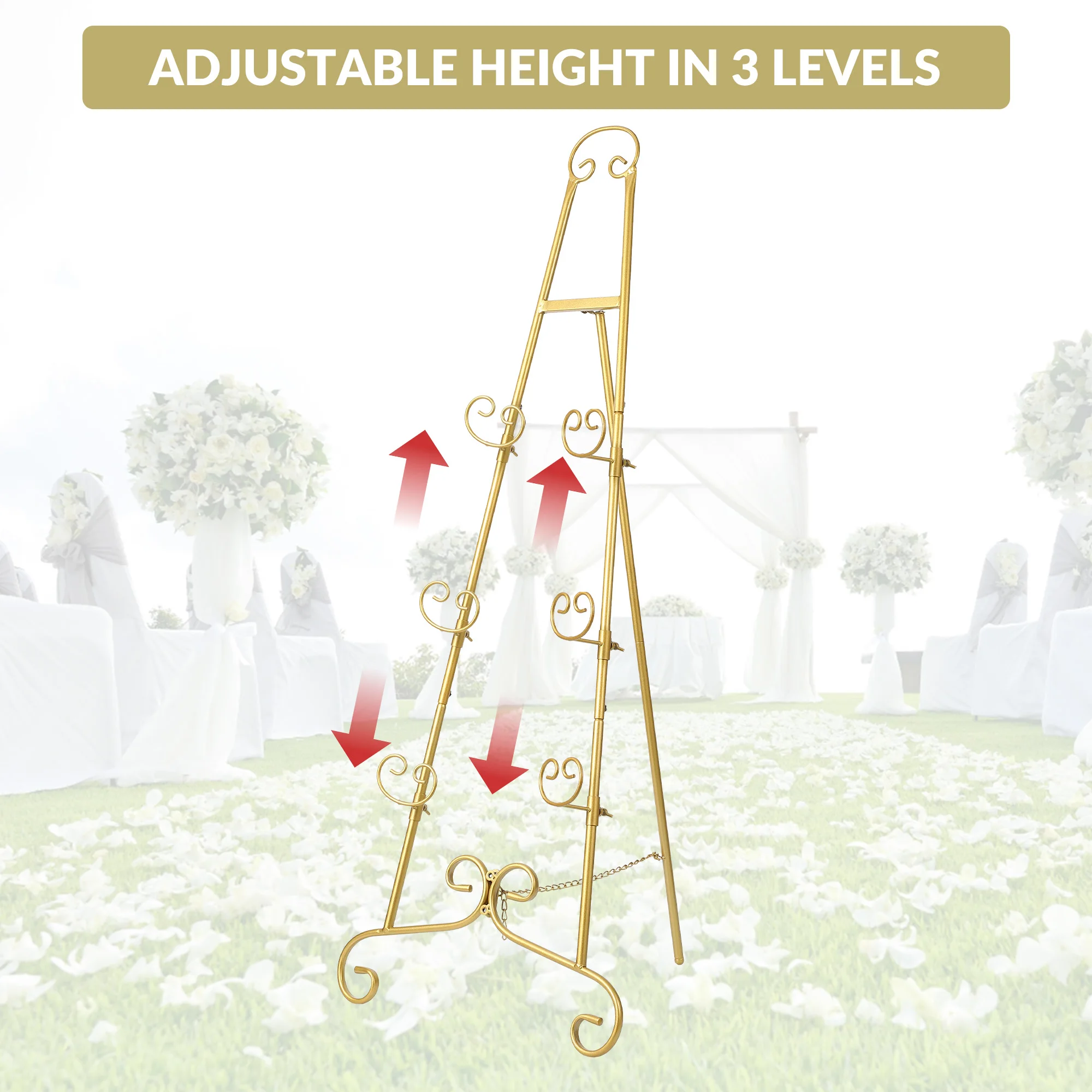 Heavy Duty Adjustable Sign Holder Stand, 3-Level Height & Angle Metal Easel for Wedding Welcome Sign, Photo Frame Display with Non-Slip Base for Indoor/Outdoor Events, Art Exhibition, Cafe Promotion