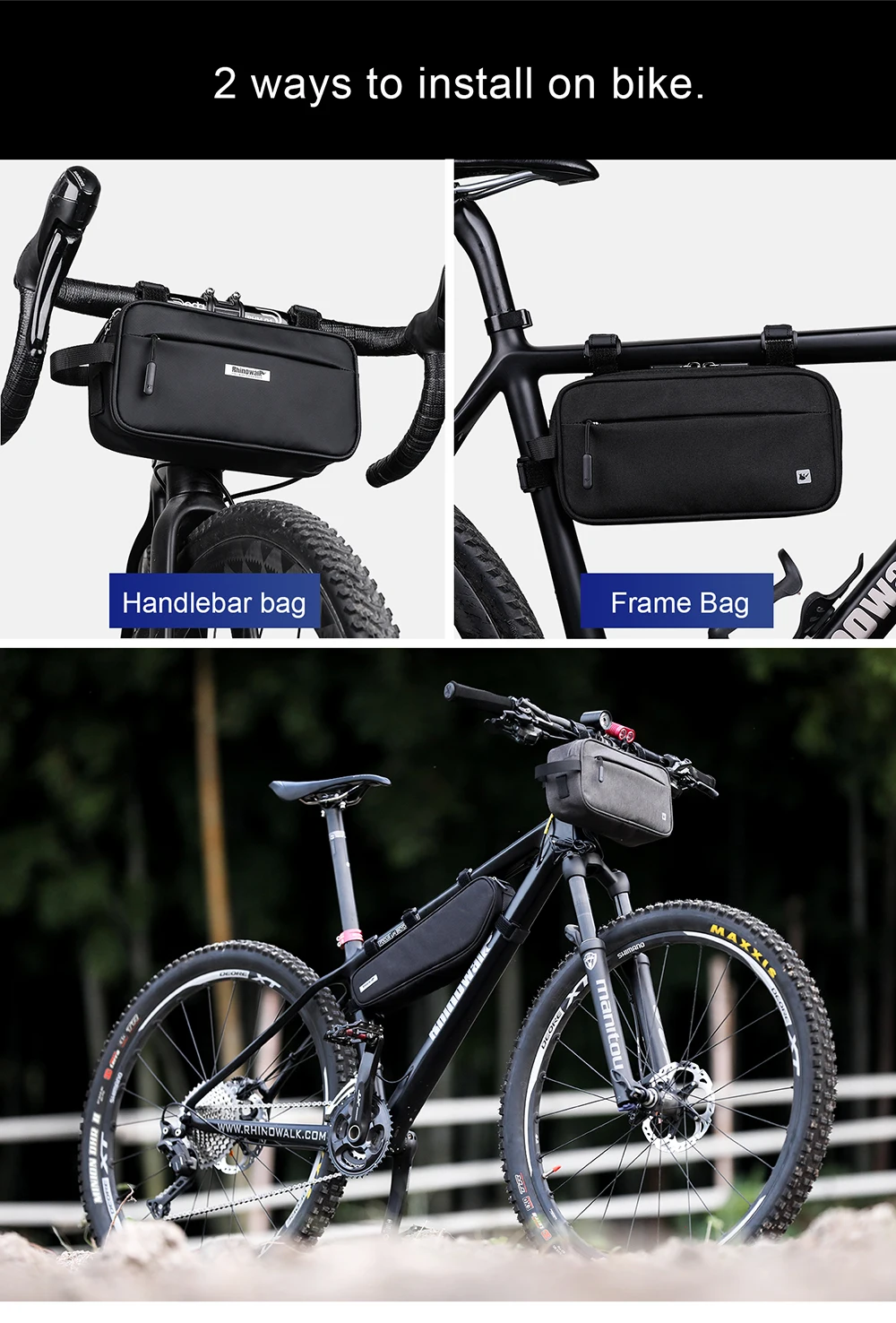 Rhinowalk Handlebar Bag Waterproof Bicycle Bags Frame Pannier Bag Multifunction Portable Shoulder Bag Bike Accessorie