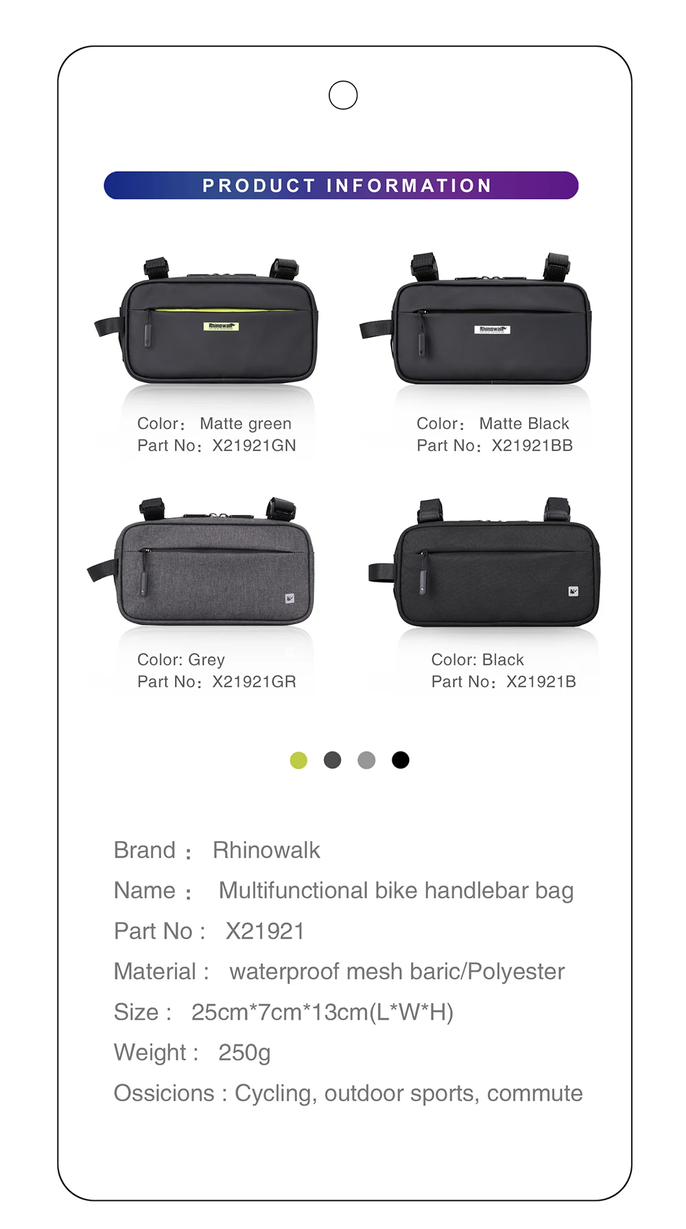 Rhinowalk Handlebar Bag Waterproof Bicycle Bags Frame Pannier Bag Multifunction Portable Shoulder Bag Bike Accessorie