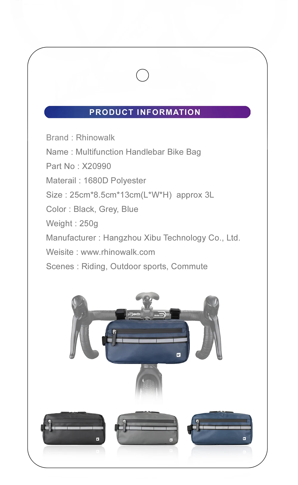 Rhinowalk Handlebar Bag Waterproof Bicycle Bags Frame Pannier Bag Multifunction Portable Shoulder Bag Bike Accessorie
