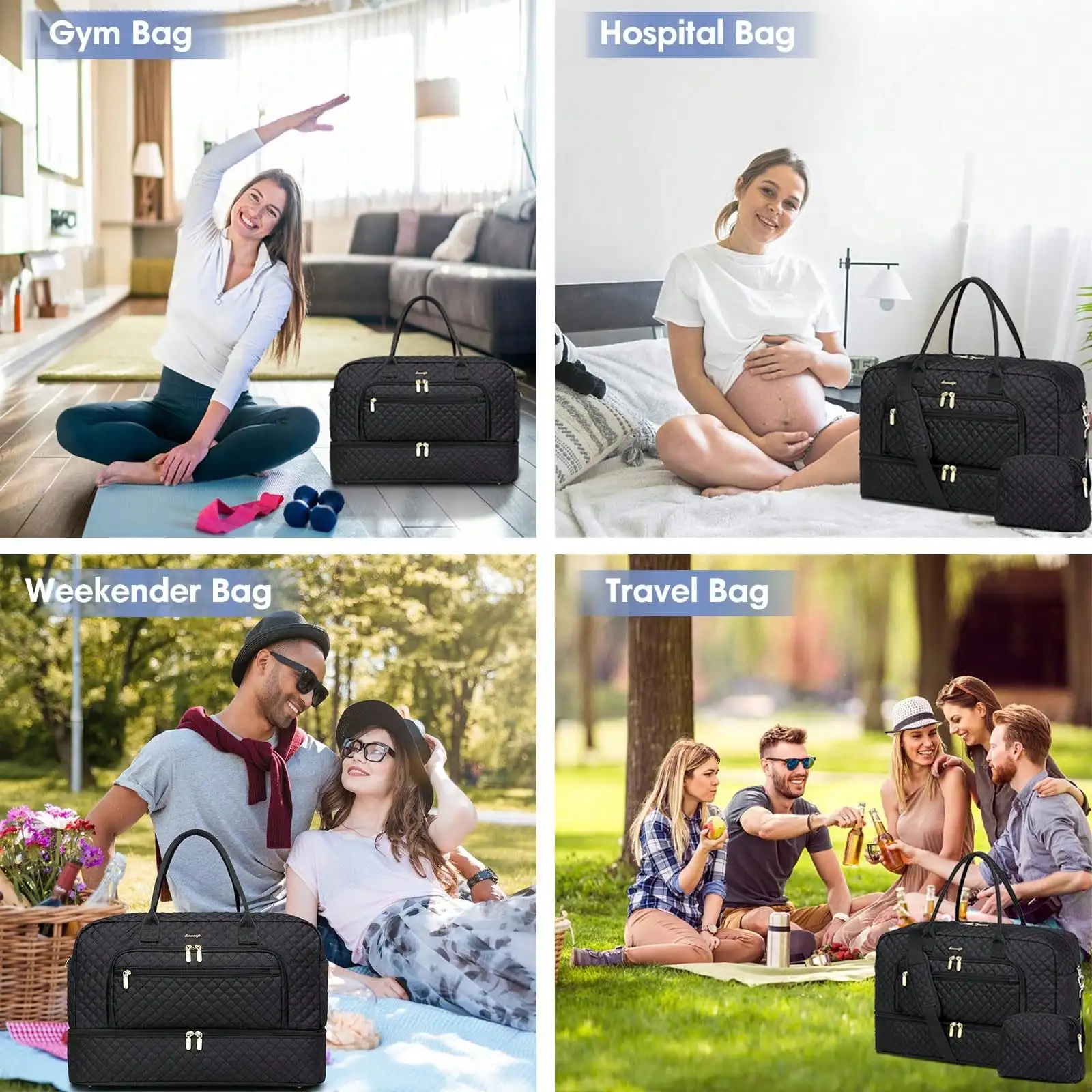 Large Women Travel Duffle Bag - Carry On Overnight Bag Weekend Travel Duffel Tote Bag Yoga Gym Bag With Wet Pocket Toiletry Weekender Overnight Bag For Travel Business Trips Sport , Personal Item Travel Bag With Shoes Compartment