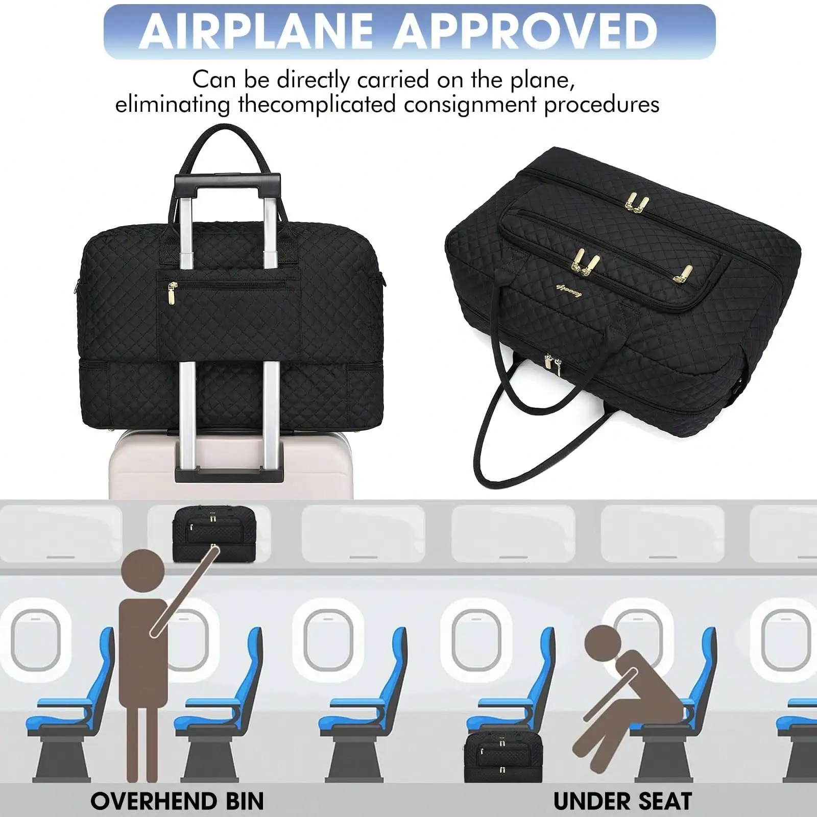 Large Women Travel Duffle Bag - Carry On Overnight Bag Weekend Travel Duffel Tote Bag Yoga Gym Bag With Wet Pocket Toiletry Weekender Overnight Bag For Travel Business Trips Sport , Personal Item Travel Bag With Shoes Compartment