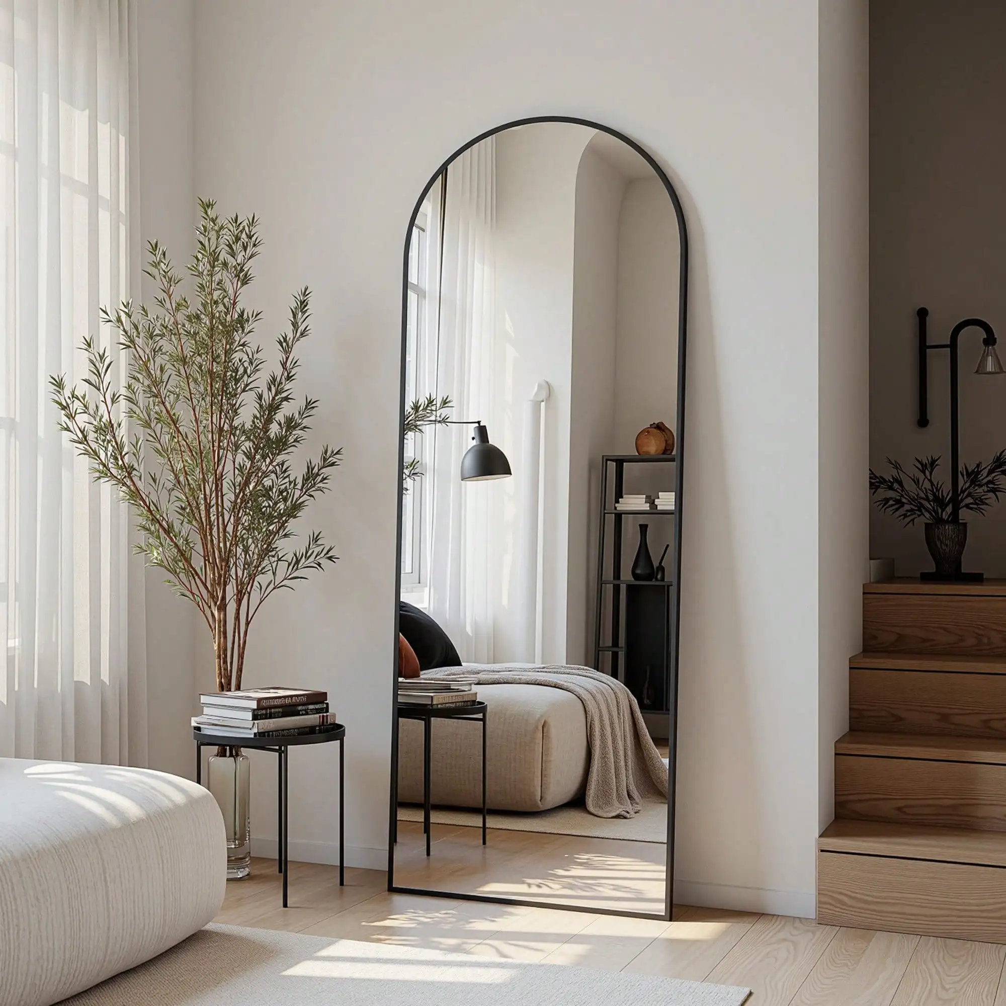 57"×19" Arched Full‑Length Floor Mirror, Freestanding Full‑Body Mirror with Stand, Wall‑Mountable Hanging Mirror for Bedroom, Living Room, Cloakroom, Home & Dorm Room Decor