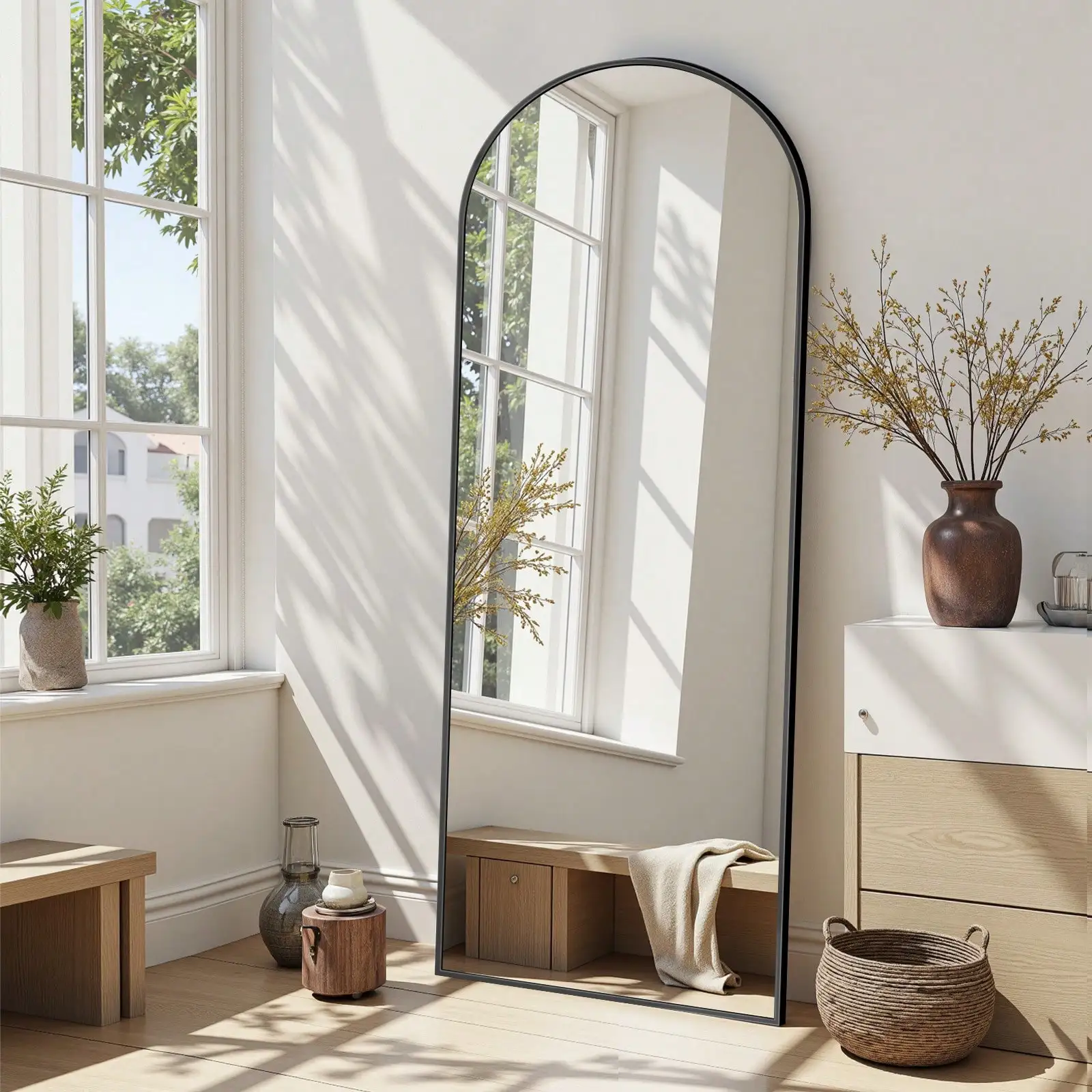 57"×19" Arched Full‑Length Floor Mirror, Freestanding Full‑Body Mirror with Stand, Wall‑Mountable Hanging Mirror for Bedroom, Living Room, Cloakroom, Home & Dorm Room Decor