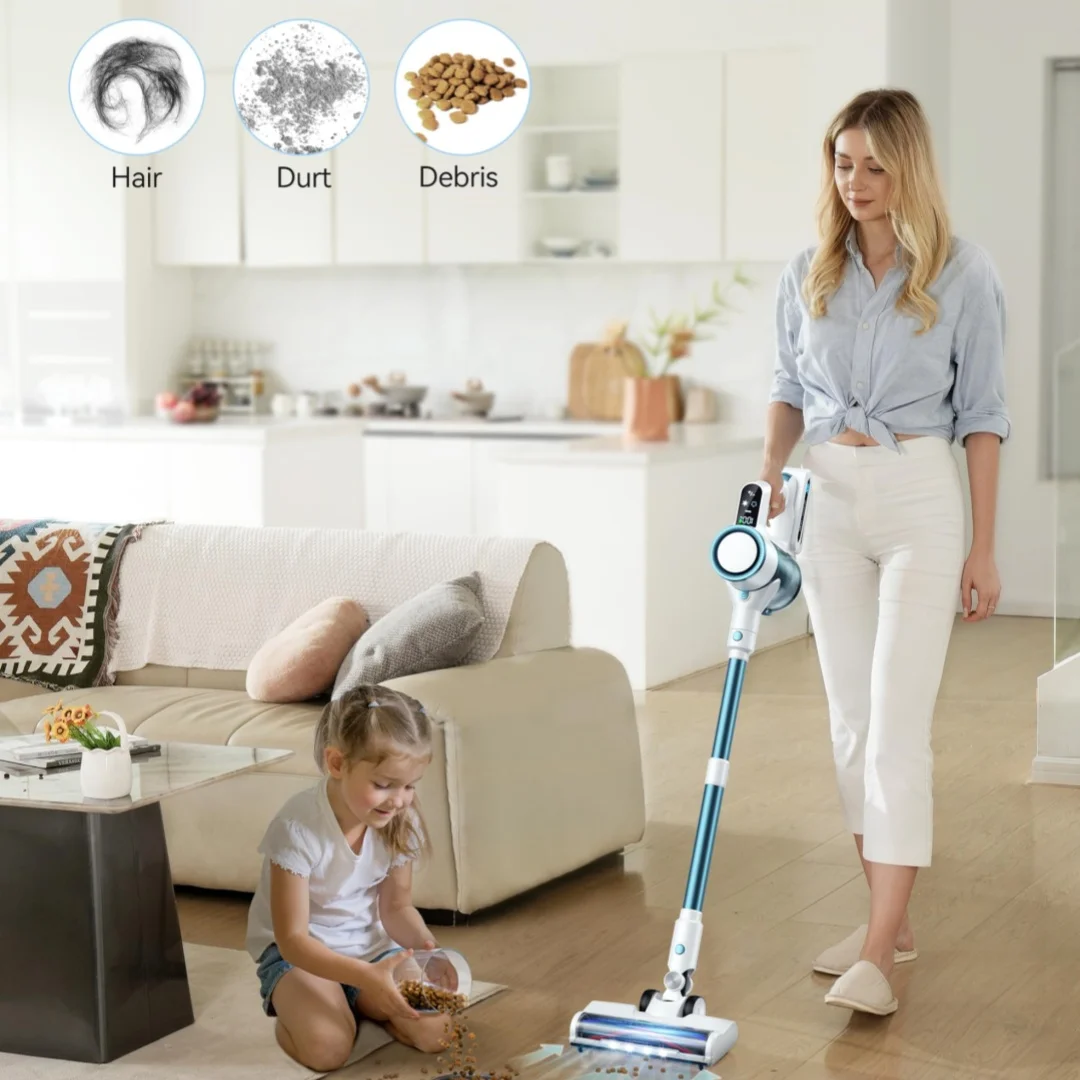 Blossom Cordless Stick Vacuum Cleaner, 28kPa Powerful Suction Wireless Vacuum with LED Display, Rechargeable Vacuum Cleaner Up to 40 Mins Runtime for Hard Floor, Carpet, Pet Hair Home Use
