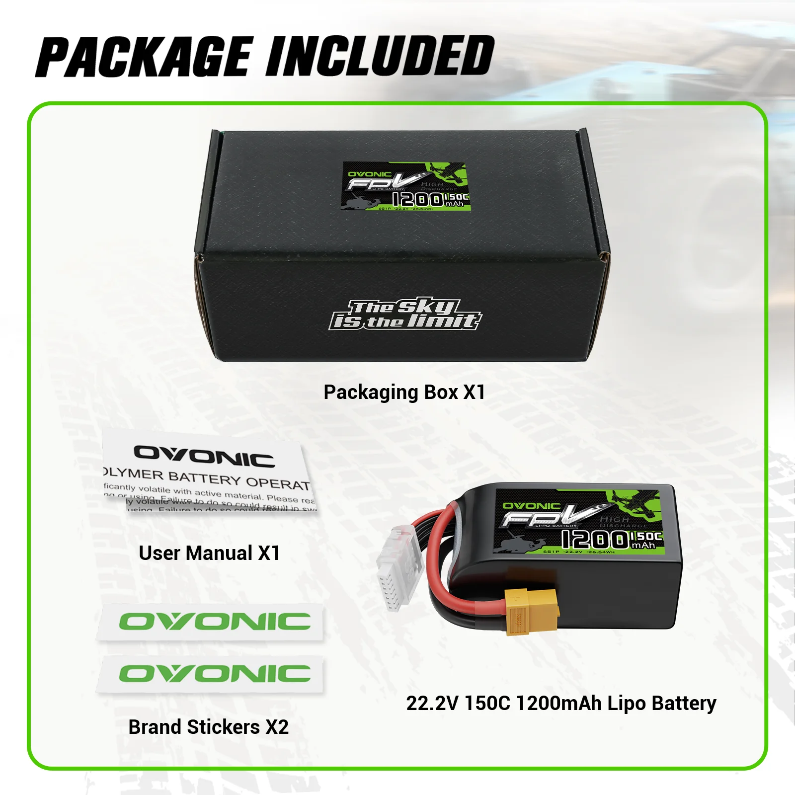 OVONIC 6S Lipo Battery 1200mAh 150C 22.2V XT60 Plug FPV Drone Battery for FPV Racing Freestyle Drones