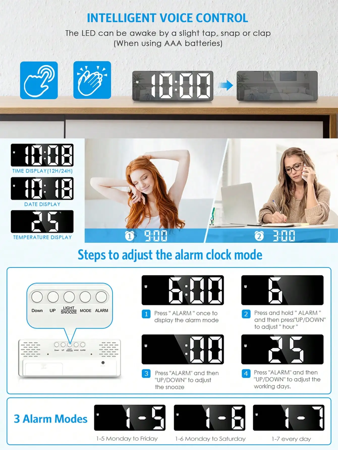 1pc LED Mirror Desk Clock, Digital Alarm Clock With Snooze Function, Snooze Function, Home Decor, chool Surprise, Study Supplies, Aesthetic sh2305111219428259