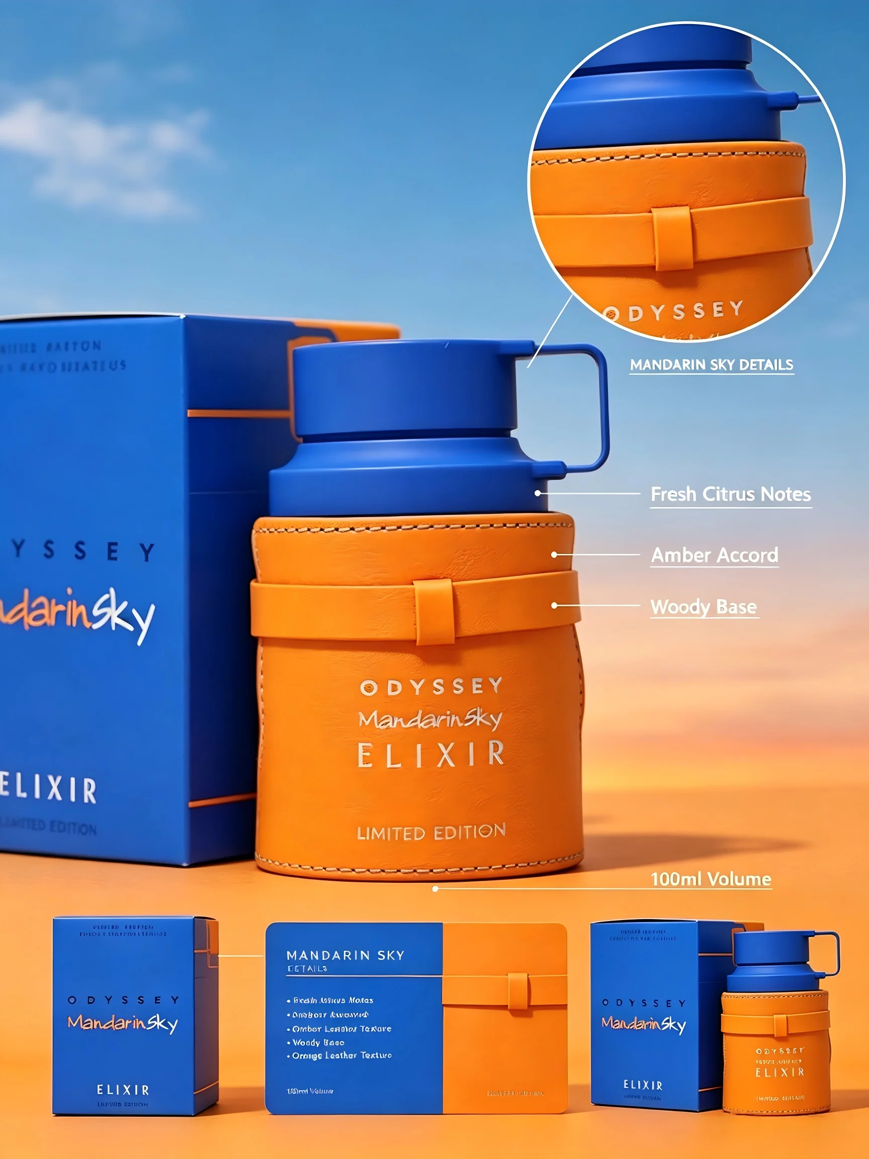 Armaf Odyssey Mandarin Sky Elixir Men's EDP, 3.4 oz/100ml, 1 Bottle, Fresh Citrus Amber Woody Long Lasting Cologne, Men's Fragrance Gift, Birthday, Fall, Halloween, Thanksgiving, Black Friday, Christmas, New Year Holiday Gift