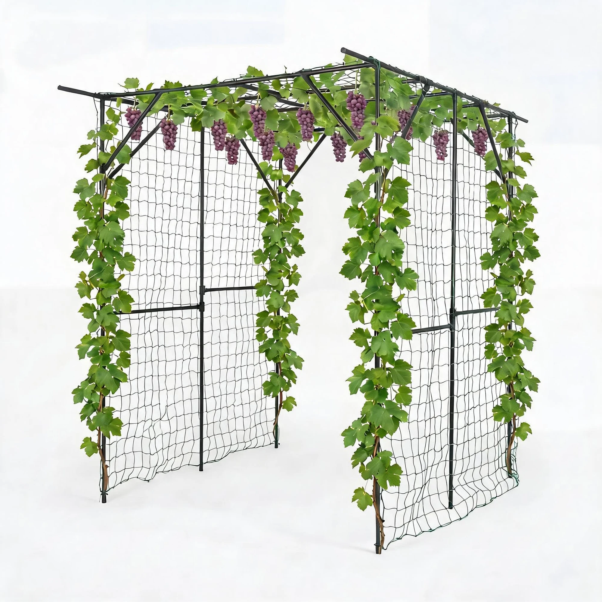 78in Metal Garden Arch Trellis With Netting For Climbing Plants, Outdoor Cucumber Tunnel Arbor For Raised Bed Backyard Walkway