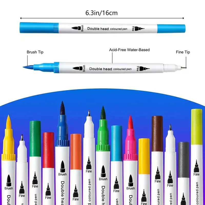 60-Pack Double-Headed Marker Pens – Fine & Brush Tip, Water-Based, Vibrant Colors for Art, Calligraphy, and Holiday Decoration