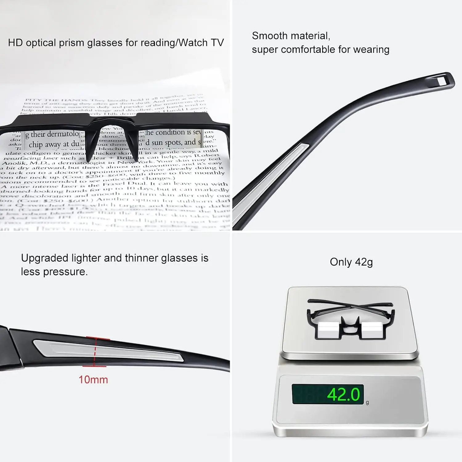 okcsc Lazy Reading Glasses Light Thinner Horizontal HD Glasses for Lying Down to Watch TV/Mobile Reading Books 90°Angle Prism Lazy Readers Glasses