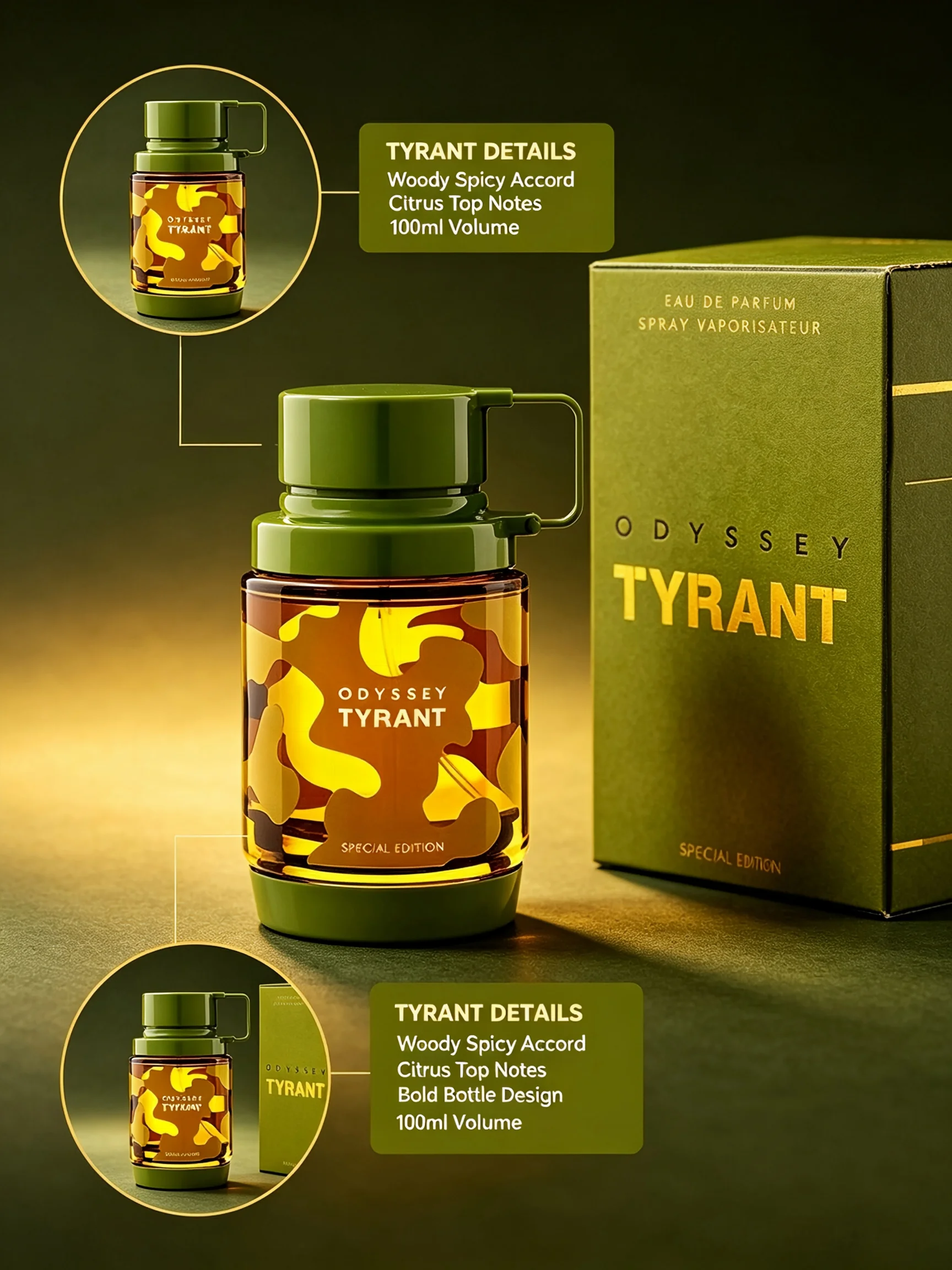 Armaf Odyssey Tyrant Men's EDP, 3.4 oz/100ml, 1 Bottle, Woody Spicy Citrus Long Lasting Cologne, Men's Fragrance Gift, Birthday, Anniversary, Fall, Halloween, Thanksgiving, Black Friday, Christmas, New Year Holiday Gift