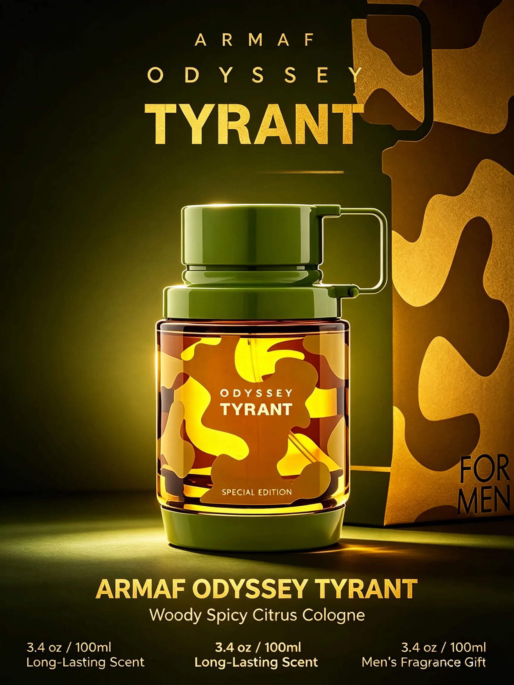 Armaf Odyssey Tyrant Men's EDP, 3.4 oz/100ml, 1 Bottle, Woody Spicy Citrus Long Lasting Cologne, Men's Fragrance Gift, Birthday, Anniversary, Fall, Halloween, Thanksgiving, Black Friday, Christmas, New Year Holiday Gift