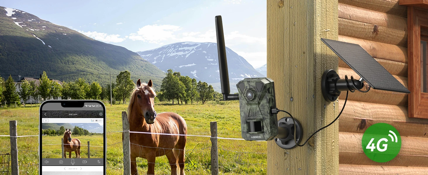 TMEZON 4G LTE Wildlife Camera with Mobile Phone Transfer App, 2.7K Solar Hunting Camera with SIM Card, PIR Motion Sensor, Night Vision NO SD CARD