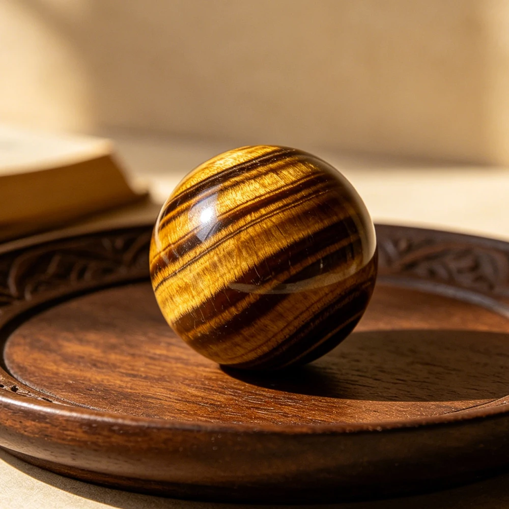 6-7cm Natural Yellow Tiger Eye Crystal Sphere Ball with Wooden Stand Polished Reiki Healing Chakra Stone for Meditation Yoga Feng Shui Home Office Desk Decor Living Room Bookshelf Display Confidence Courage Protection Gift for Women Men Crystal Lover
