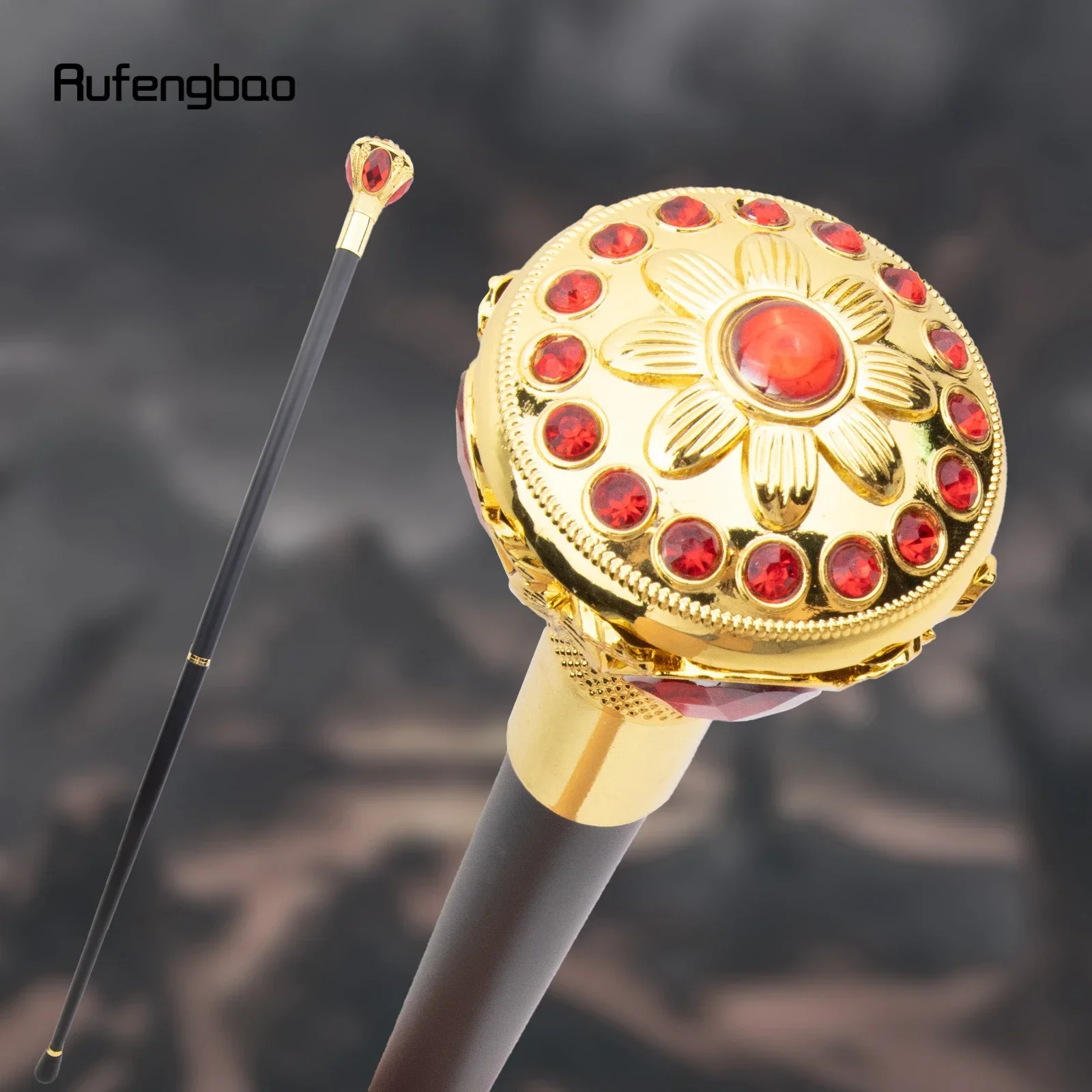 Golden Red Flower Ball Fashion Walking Stick Decorative Stick Cospaly Vintage Party Fashionable Walking Cane Crosier 91cm