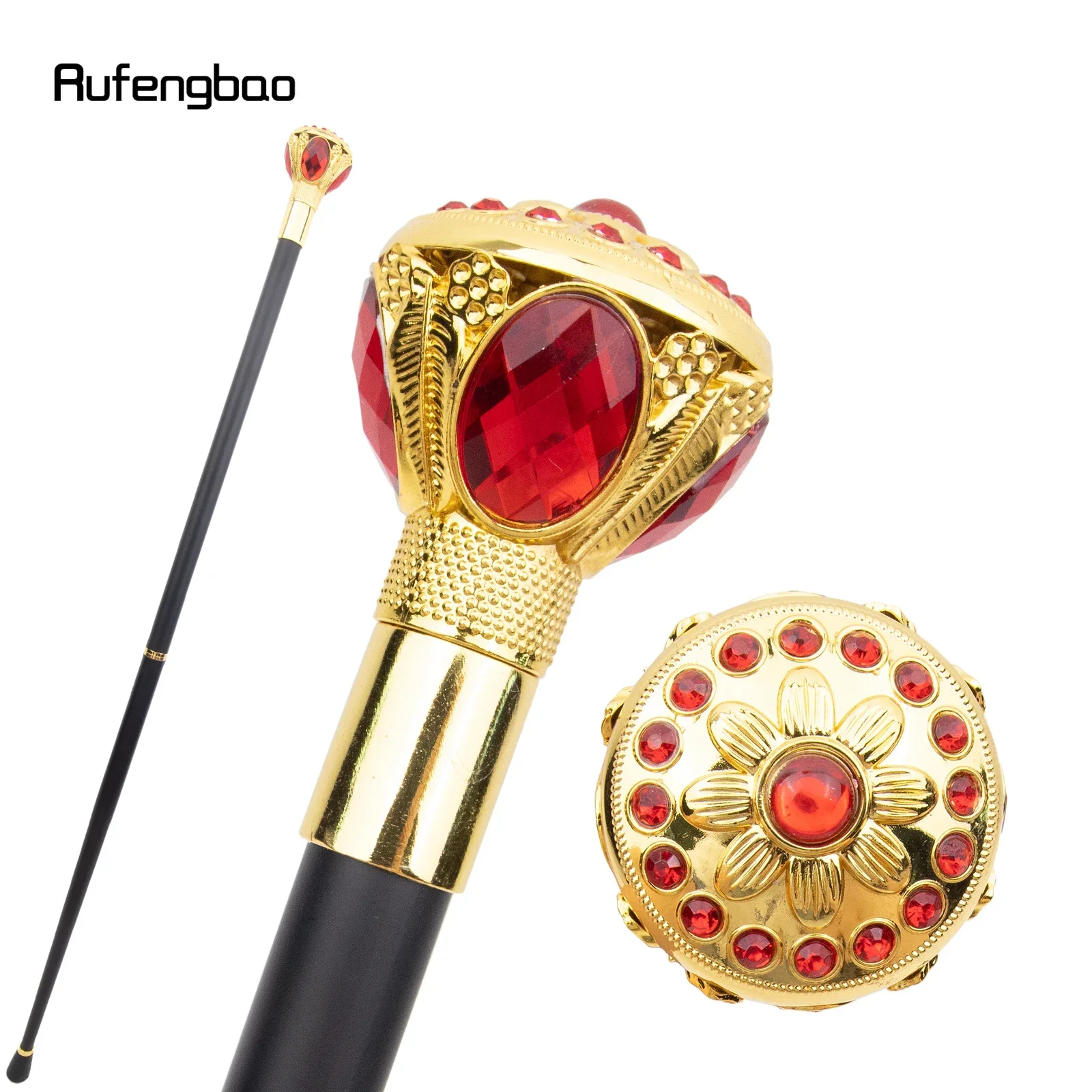 Golden Red Flower Ball Fashion Walking Stick Decorative Stick Cospaly Vintage Party Fashionable Walking Cane Crosier 91cm