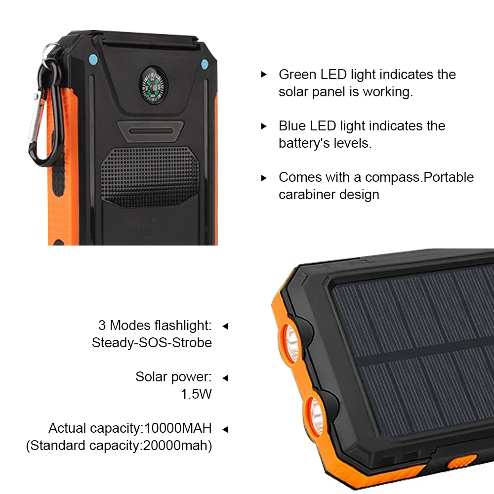 Solar Power Bank 100000mAh Portable Charging Poverbank External Battery Charger Strong Light LDE Light for All Smartphones