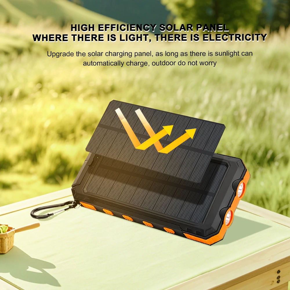 Solar Power Bank 100000mAh Portable Charging Poverbank External Battery Charger Strong Light LDE Light for All Smartphones