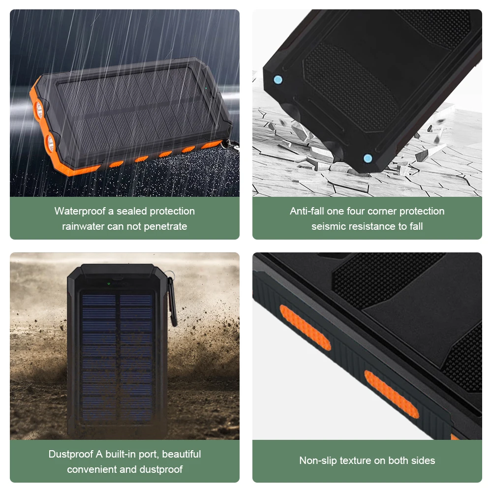 Solar Power Bank 100000mAh Portable Charging Poverbank External Battery Charger Strong Light LDE Light for All Smartphones