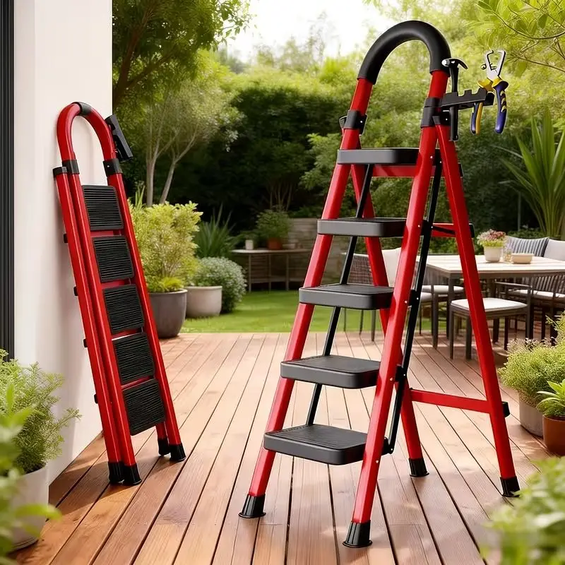 Heavy Duty 500 Lbs Folding Step Ladder – Reinforced Steel Step Stool with Wide Anti-Slip Pedals, Safety Lock & Dual Handrails, Portable Multi-Purpose Ladder for Home, Kitchen, Closet & Indoor Use