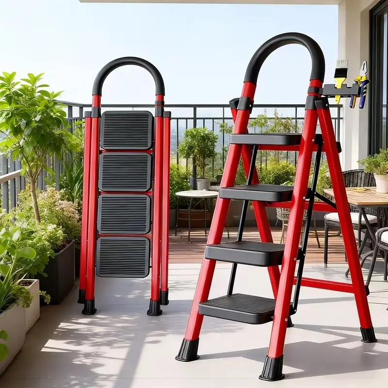 Heavy Duty 500 Lbs Folding Step Ladder – Reinforced Steel Step Stool with Wide Anti-Slip Pedals, Safety Lock & Dual Handrails, Portable Multi-Purpose Ladder for Home, Kitchen, Closet & Indoor Use