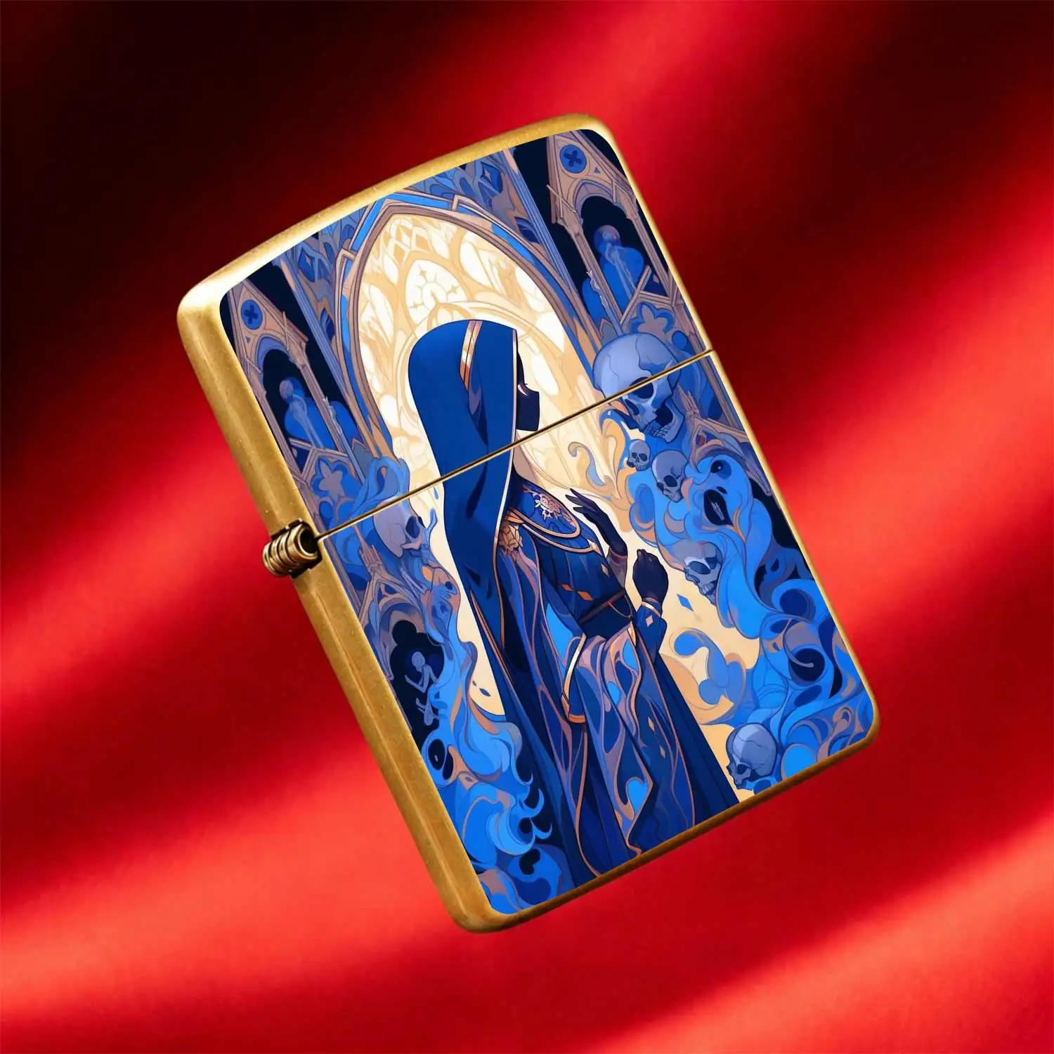 Reusable Flip-top Pocket Metal Windproof Lighter with Gothic Skeleton Nun Design, Retro Dark Religious Aesthetic Style, Creative Personalized Portable Ignition Tool, Ideal for Niche Trend Playand Gift-giving Humorous and Fun Light
