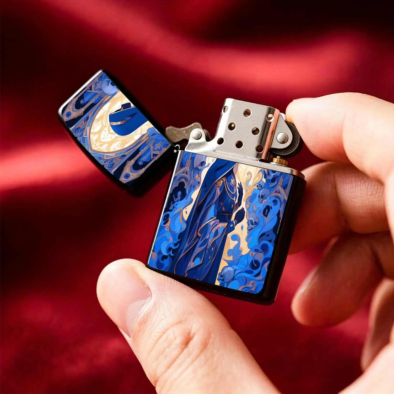 Reusable Flip-top Pocket Metal Windproof Lighter with Gothic Skeleton Nun Design, Retro Dark Religious Aesthetic Style, Creative Personalized Portable Ignition Tool, Ideal for Niche Trend Playand Gift-giving Humorous and Fun Light