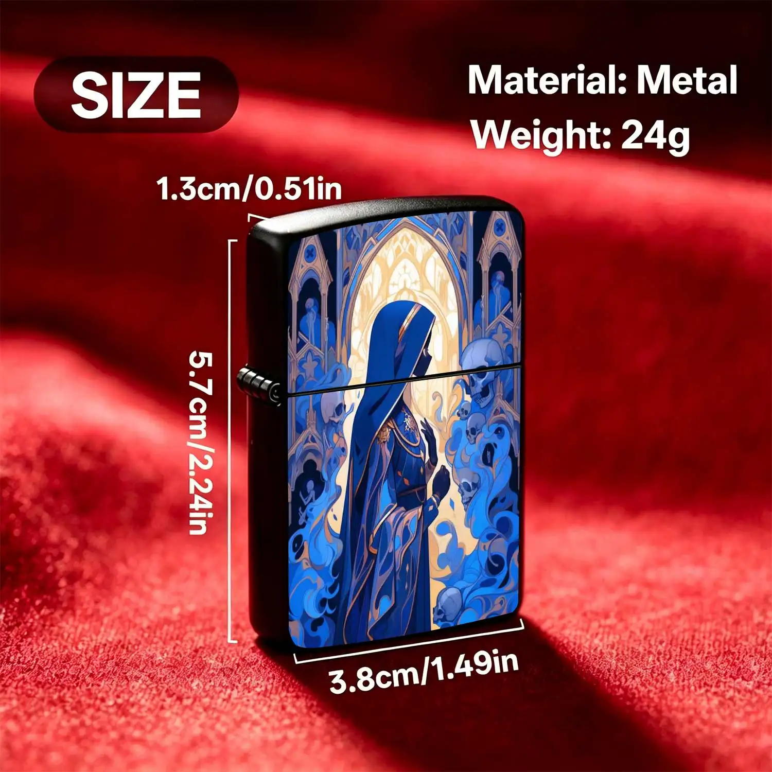 Reusable Flip-top Pocket Metal Windproof Lighter with Gothic Skeleton Nun Design, Retro Dark Religious Aesthetic Style, Creative Personalized Portable Ignition Tool, Ideal for Niche Trend Playand Gift-giving Humorous and Fun Light