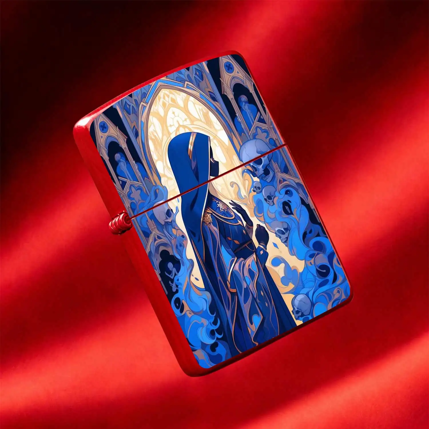 Reusable Flip-top Pocket Metal Windproof Lighter with Gothic Skeleton Nun Design, Retro Dark Religious Aesthetic Style, Creative Personalized Portable Ignition Tool, Ideal for Niche Trend Playand Gift-giving Humorous and Fun Light