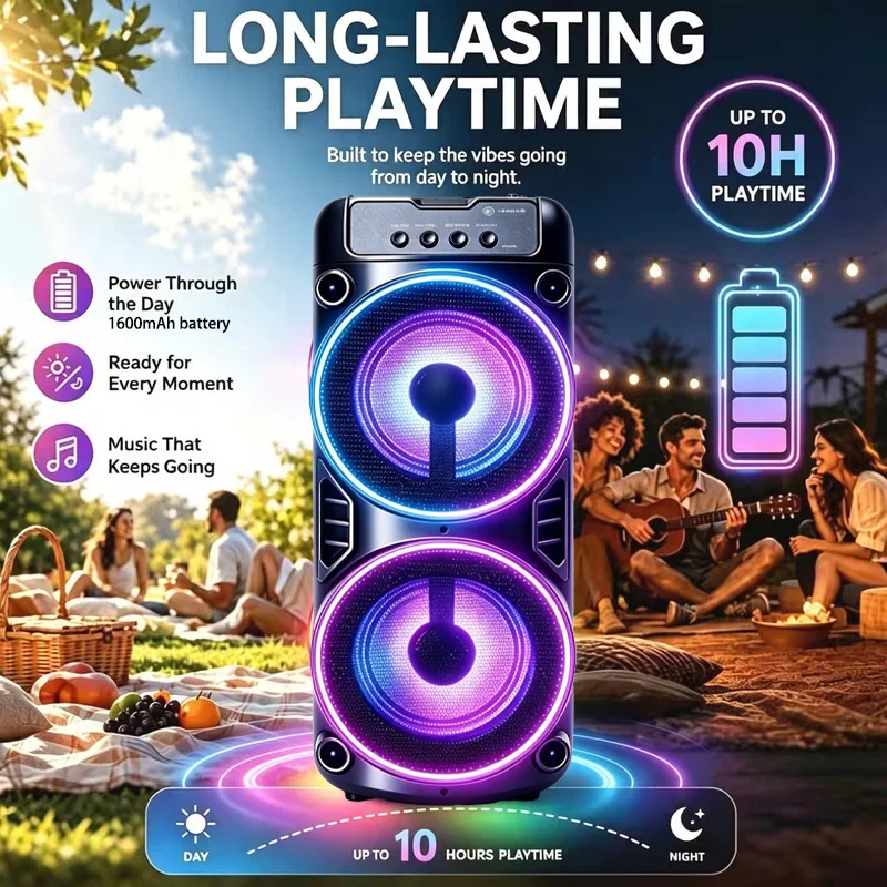 Professional Large Bluetooth Speaker with Microphone, Portable Design, Featuring JBL Subwoofer Party Box, LED Lights, Compatible with BT/USB/TF/AUX/FM/TWS/MIC/EQ Functions, Professional Karaoke. Ideal Gift for Birthdays, Christmas, and New Year
