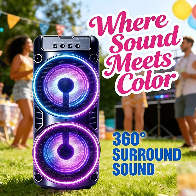 Professional Large Bluetooth Speaker with Microphone, Portable Design, Featuring JBL Subwoofer Party Box, LED Lights, Compatible with BT/USB/TF/AUX/FM/TWS/MIC/EQ Functions, Professional Karaoke. Ideal Gift for Birthdays, Christmas, and New Year