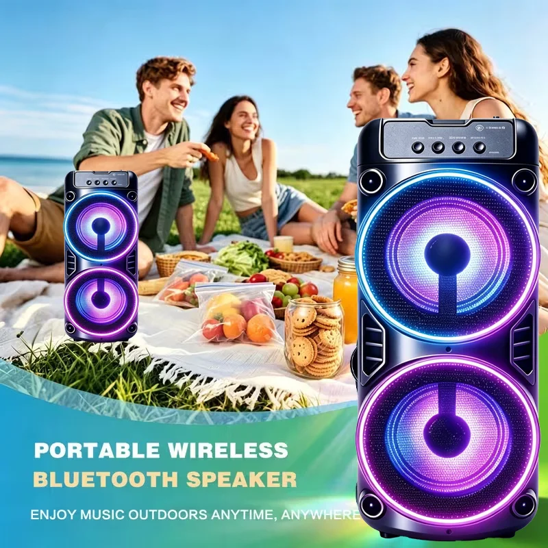Professional Large Bluetooth Speaker with Microphone, Portable Design, Featuring JBL Subwoofer Party Box, LED Lights, Compatible with BT/USB/TF/AUX/FM/TWS/MIC/EQ Functions, Professional Karaoke. Ideal Gift for Birthdays, Christmas, and New Year