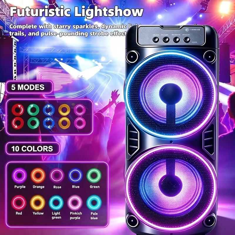 Professional Large Bluetooth Speaker with Microphone, Portable Design, Featuring JBL Subwoofer Party Box, LED Lights, Compatible with BT/USB/TF/AUX/FM/TWS/MIC/EQ Functions, Professional Karaoke. Ideal Gift for Birthdays, Christmas, and New Year